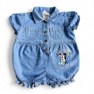 Vintage Disney Babies Minnie Mouse Denim Bubble Romper Embroidered Girls 6-9M ?